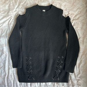 Black Open Shoulder Knit Sweater